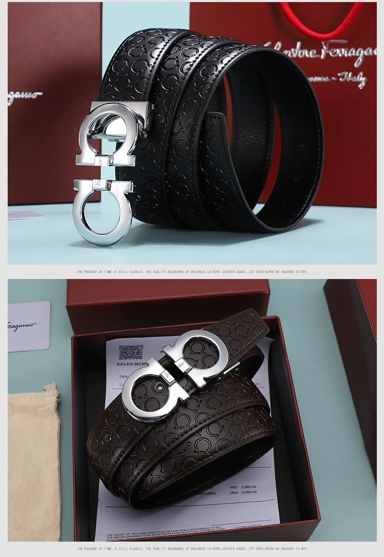 Salvatore Ferragamo Gancini Gold-Plated Black Leather Belt - 15