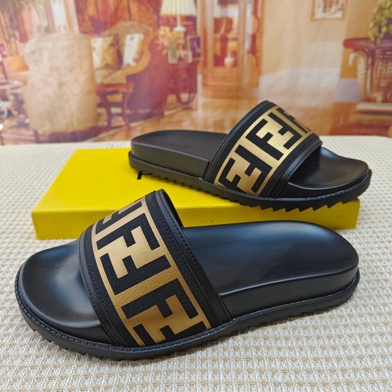 Fendi FF Logo Slide Sandals Black and White - 10