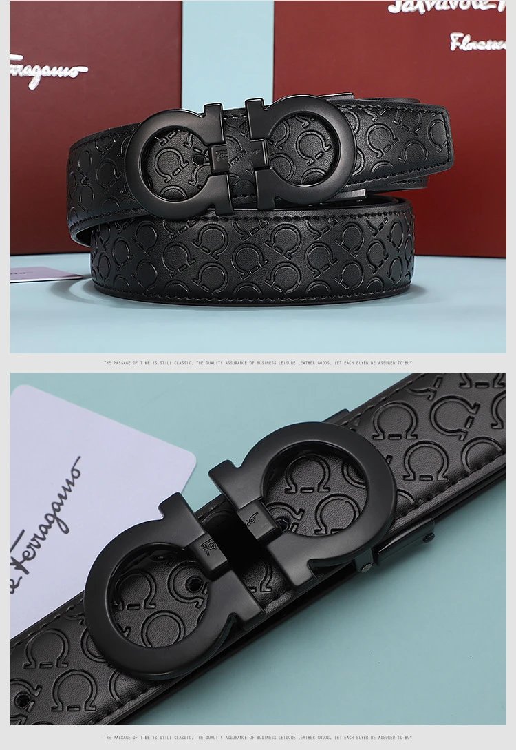 Salvatore Ferragamo Gancini Gold-Plated Black Leather Belt - 17