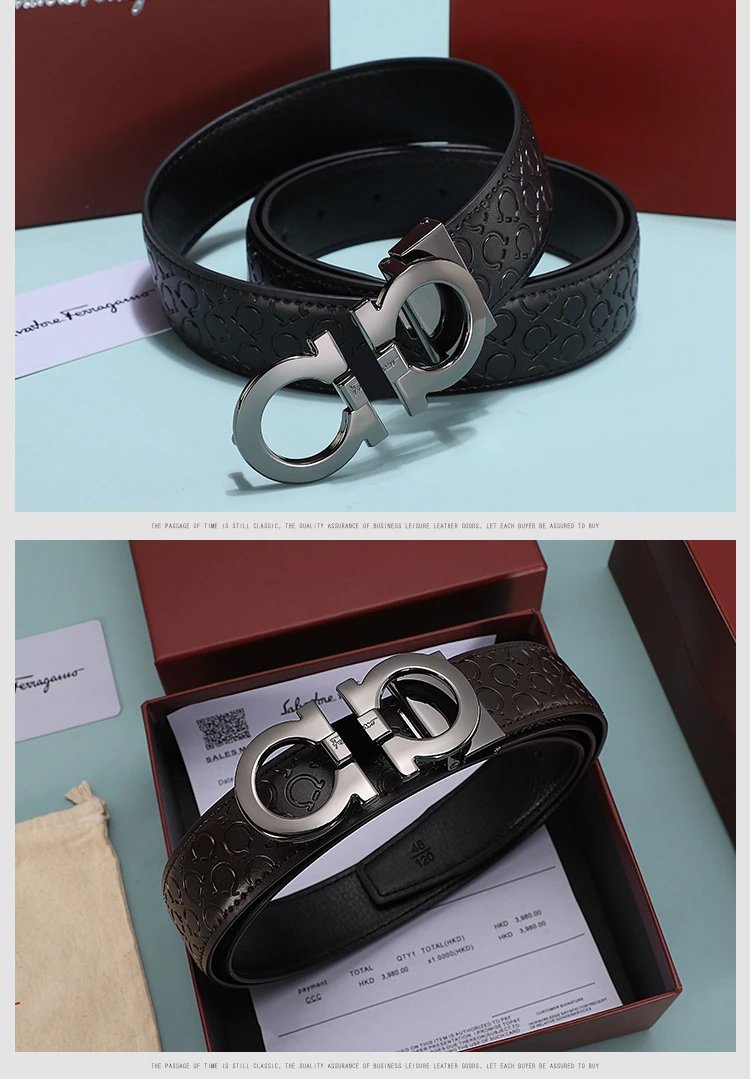 Salvatore Ferragamo Gancini Gold-Plated Black Leather Belt - 16