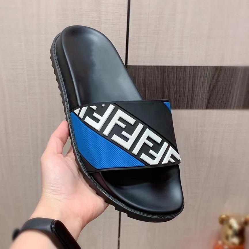 Fendi FF Logo Slide Sandals Black and White - 15