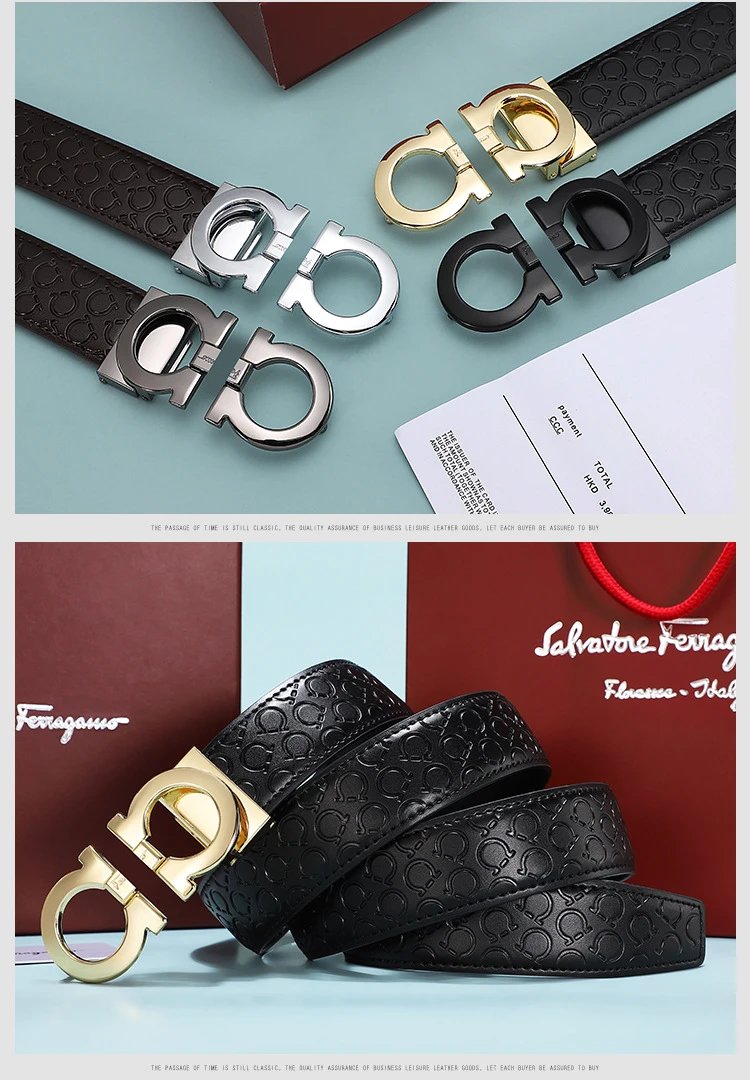 Salvatore Ferragamo Gancini Gold-Plated Black Leather Belt - 14
