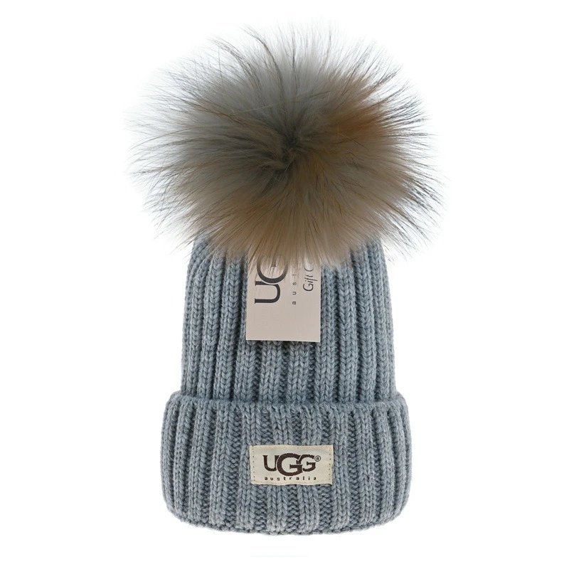UGG Knit Beanie with Raccoon Fur Pom-Pom Pink Hat - 11