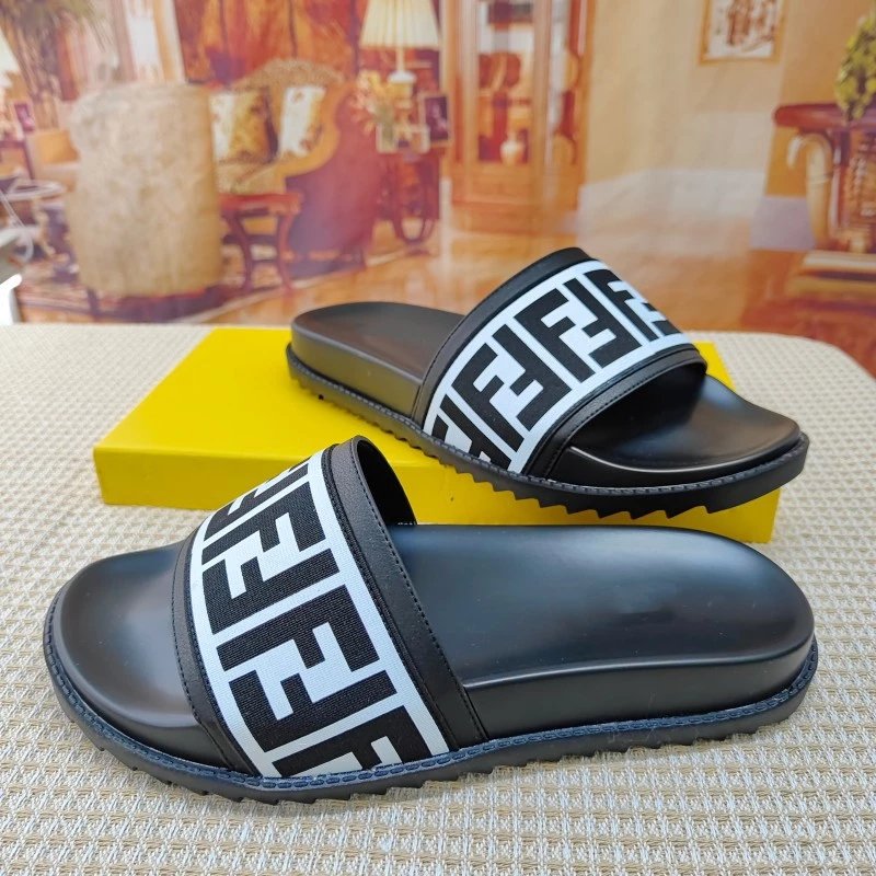 Fendi FF Logo Slide Sandals Black and White - 11
