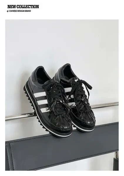 Adidas Originals Superstar Platform Patent Black White Sneakers - 13