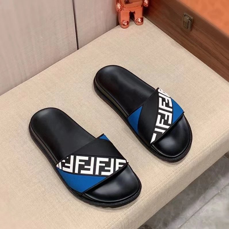 Fendi FF Logo Slide Sandals Black and White - 13