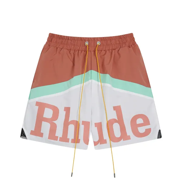 Rhude Logo Print Zipper Pocket Red Shorts - 34