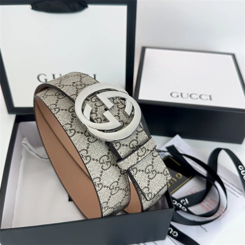 Gucci GG Marmont Belt Beige Canvas with Black Interlocking G Buckle - 17