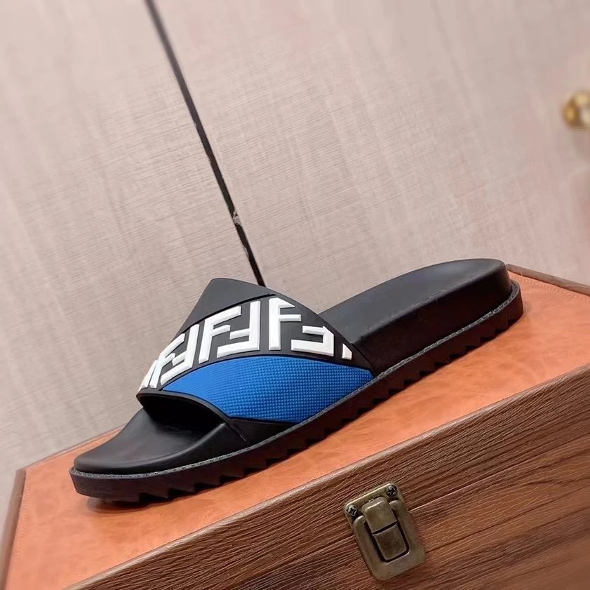 Fendi FF Logo Slide Sandals Black and White - 12