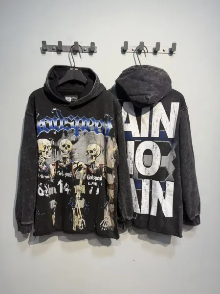 Godspeed x Basketball Skeleton Hoodie Black Acid Wash Hoodie - 1
