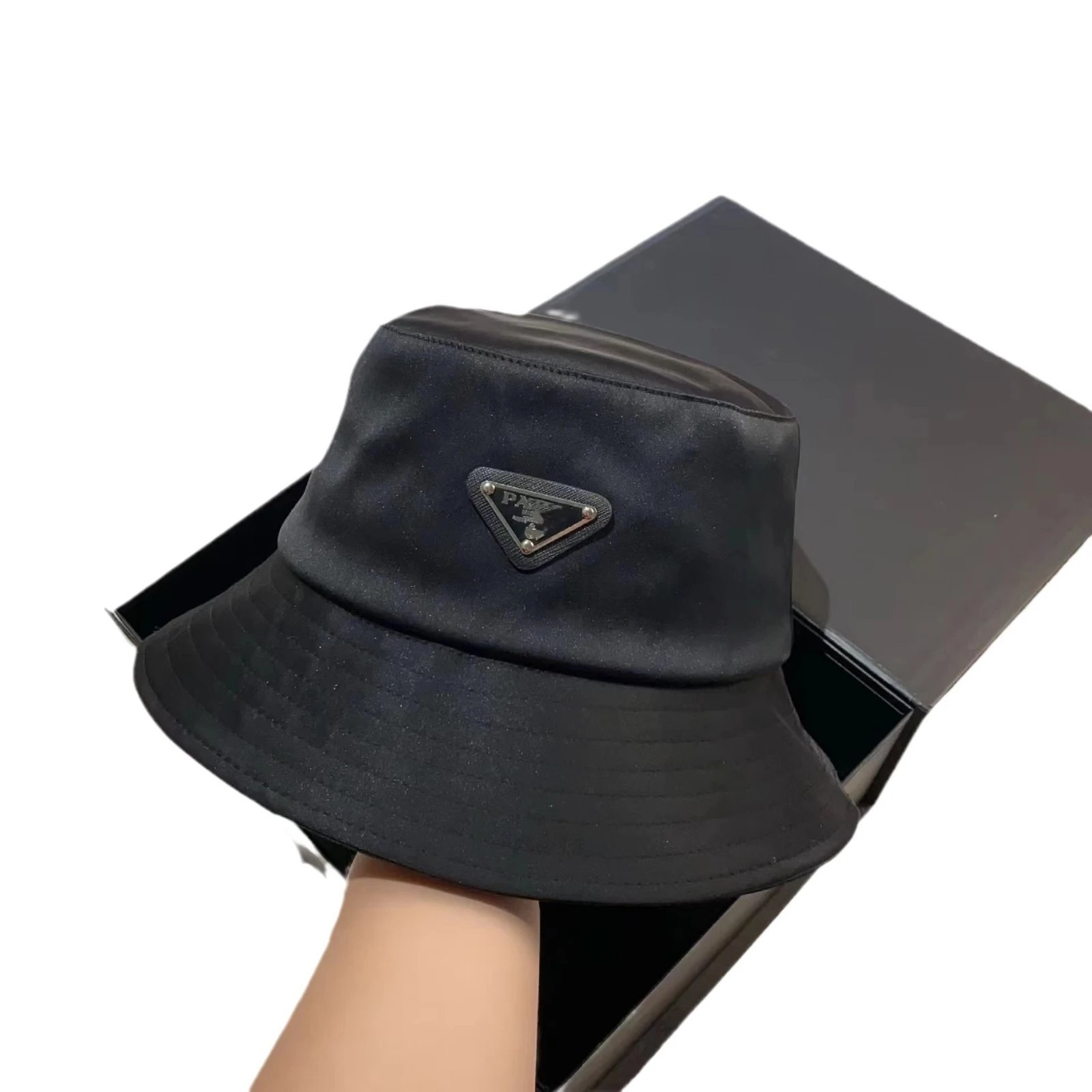 Prada Re-Nylon White Black Triangle Logo Bucket Hat