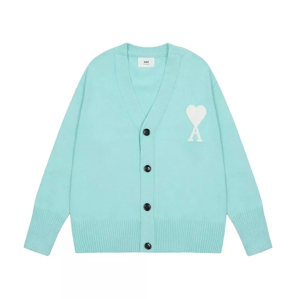Ami Paris Heart Logo Knit Cardigan Sweater