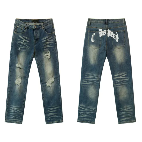 Cross Colours Distressed Black Jeans with Back Graphic Print - 12