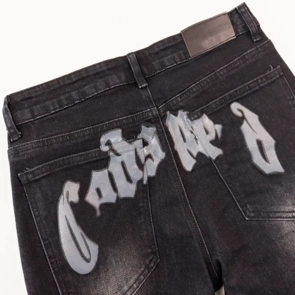 Cross Colours Distressed Black Jeans with Back Graphic Print - 10