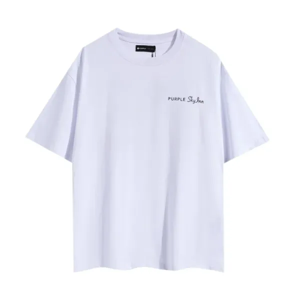 Design Purple Sky Inn Embroidered Logo White Oversized T-Shirt T-Shirts - 1
