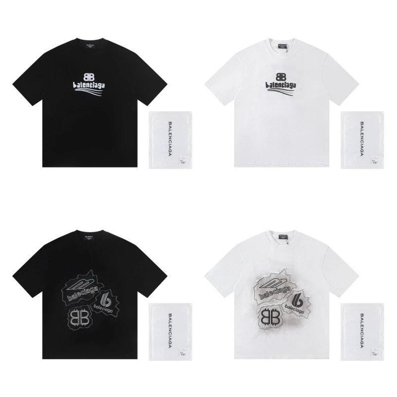 Balenciaga Logo Embroidered Black White Casual T-Shirt