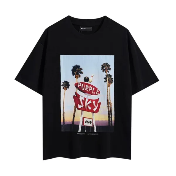 Design Purple Sky Inn Embroidered Logo White Oversized T-Shirt T-Shirts - 24
