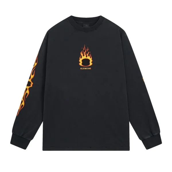 Balenciaga Flame Logo Long-Sleeve T-Shirt Black - 1
