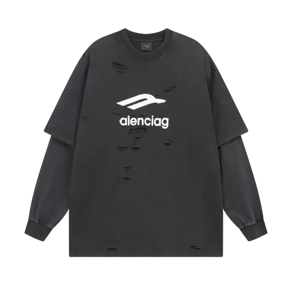 Balenciaga Distressed Logo Oversized T-Shirt Black - 1