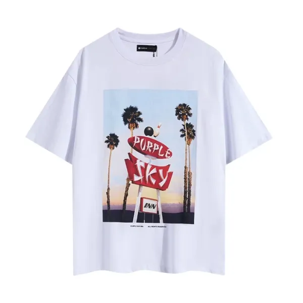 Design Purple Sky Inn Embroidered Logo White Oversized T-Shirt T-Shirts - 22