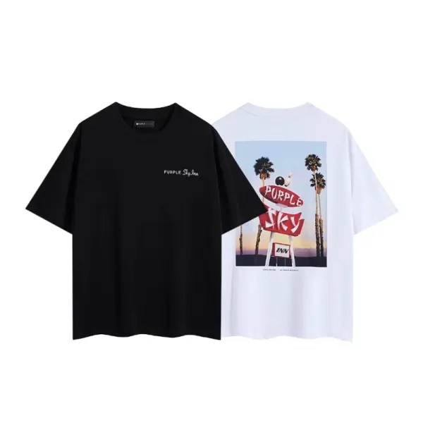Design Purple Sky Inn Embroidered Logo White Oversized T-Shirt T-Shirts - 20