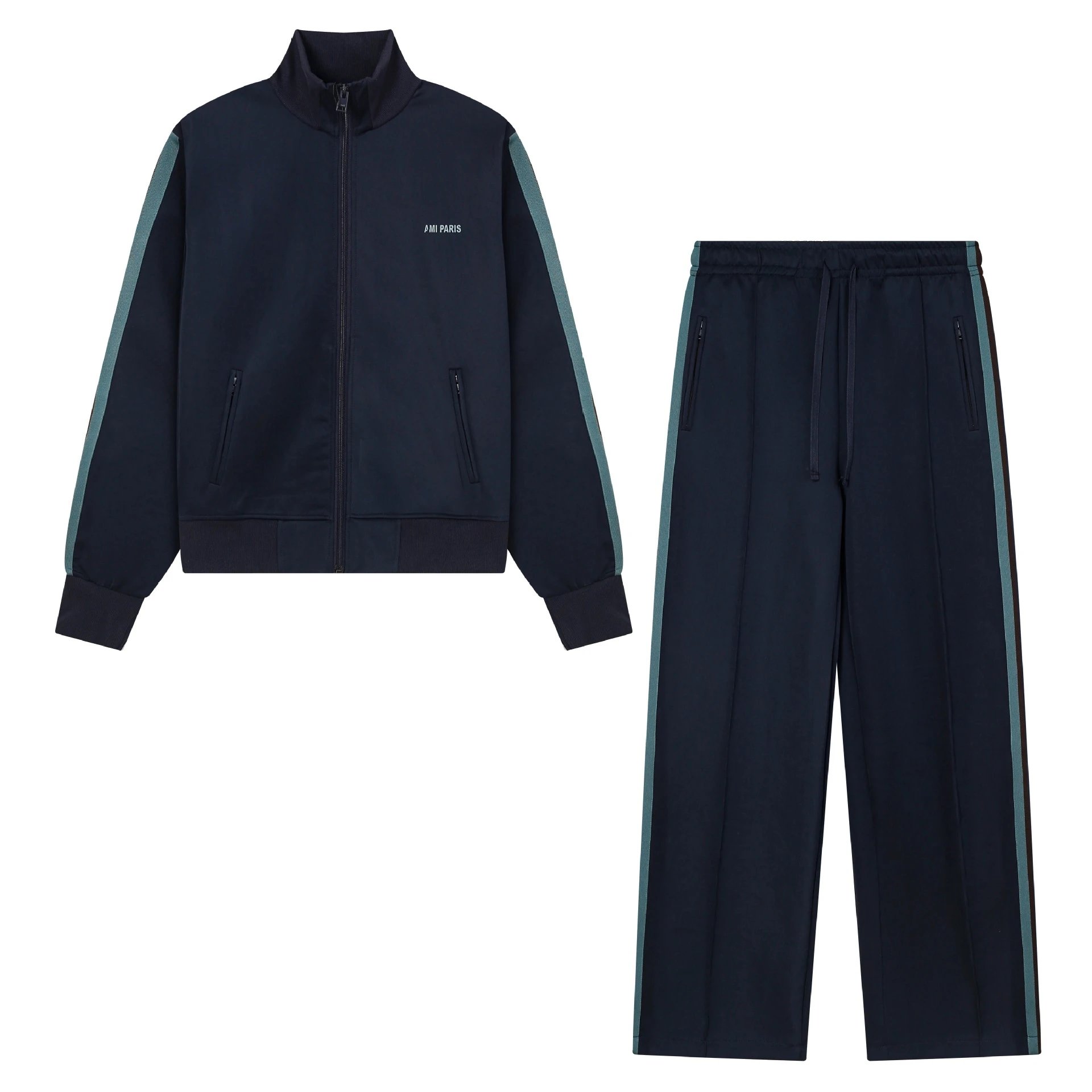 Black Track Suit with Green Stripes Sporty Two Piece Set