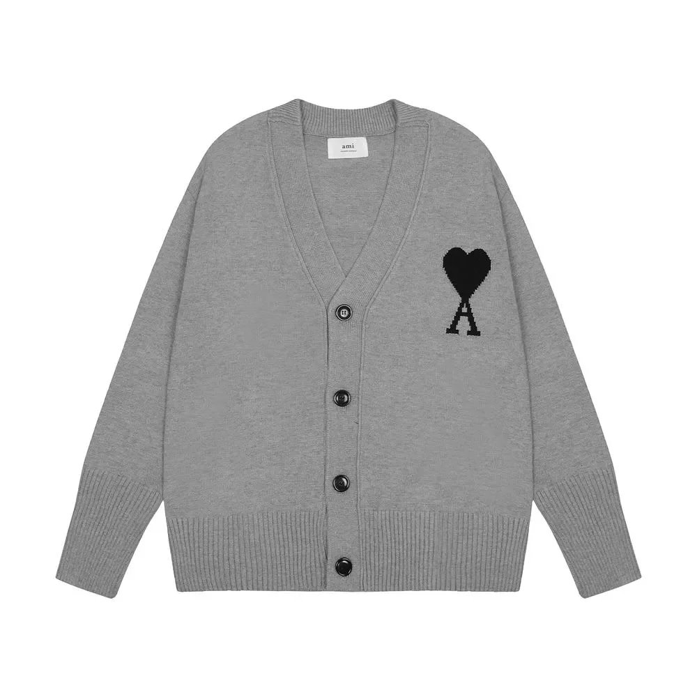 Ami Paris Heart Logo Knit Cardigan Sweater
