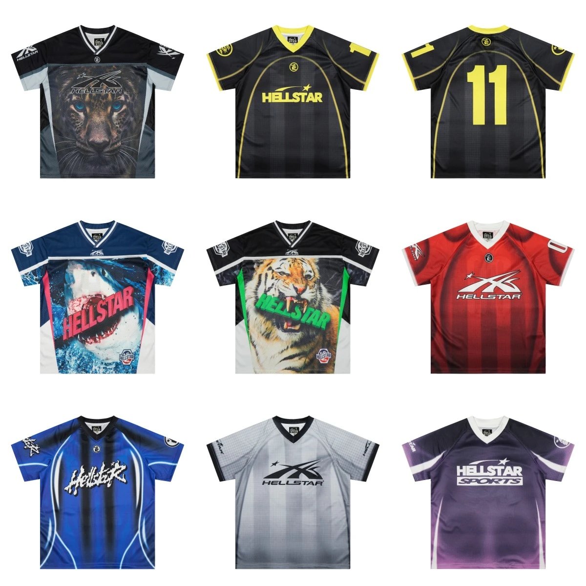 Streetwear mesh-panel digital-print V-neck short-sleeve T-shirt