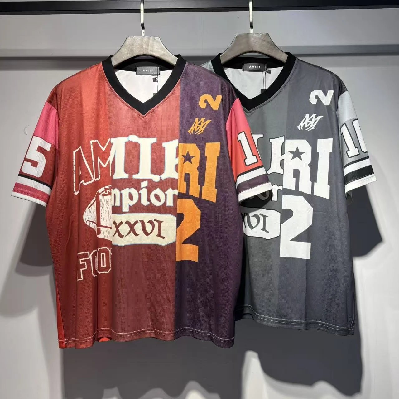 Amiri Mesh V-Neck Red Purple Graphic T-Shirt