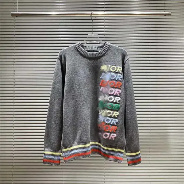 Dior Oblique Logo Knit Sweater Gray Multicolor - 1