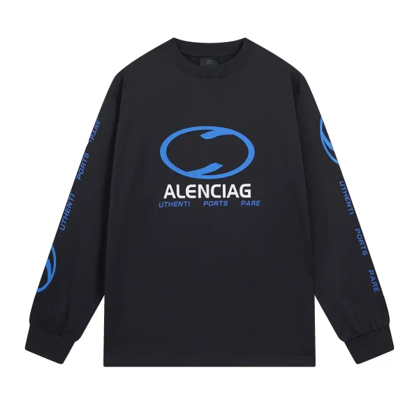 Balenciaga Alenciag Long-Sleeve T-Shirt Black with Blue Logo - 1