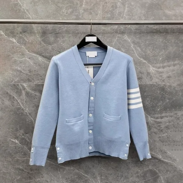 Thom Browne 4-Bar Stripe V-Neck Cardigan Light Blue - 1
