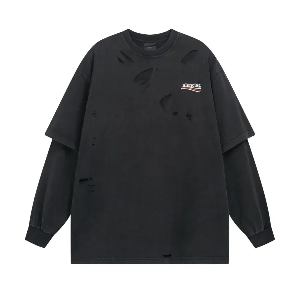 Balenciaga Distressed Logo T-Shirt Black - 1