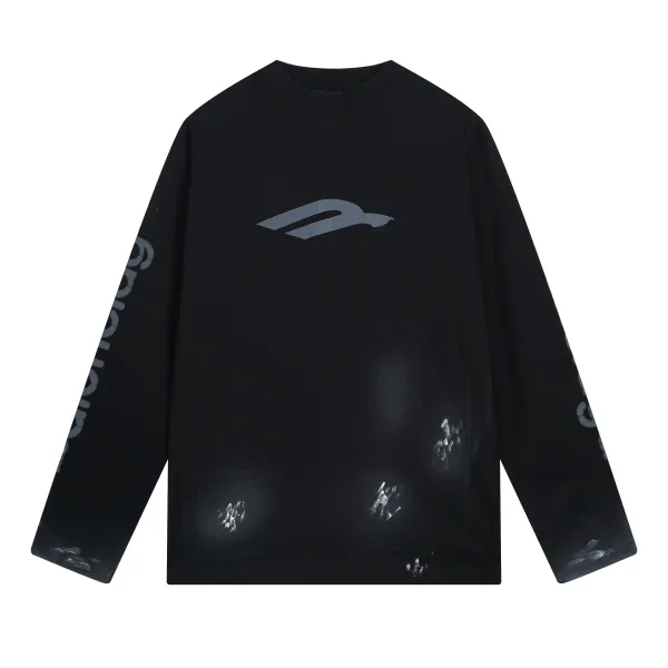 Balenciaga Distressed Logo Long-Sleeve T-Shirt Black - 1