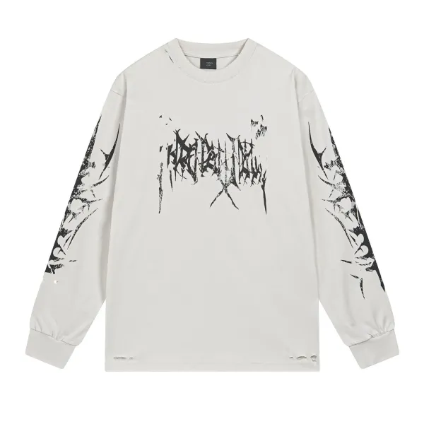 Sacai Distressed Graphic Long-Sleeve T-Shirt Off-White - 1