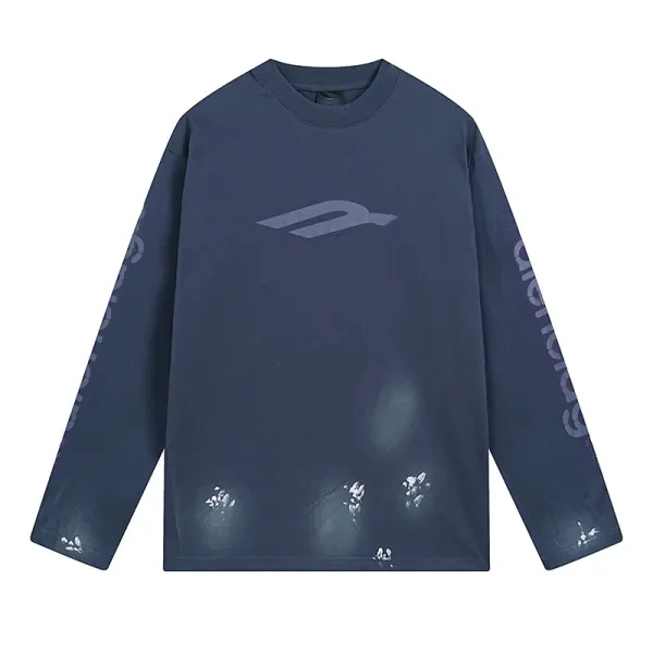 Dior Men's Distressed Logo Long-Sleeve T-Shirt Navy - 1