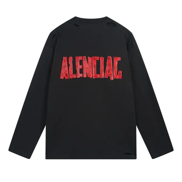 Balenciaga Distressed Logo Long-Sleeve T-Shirt Black - 1