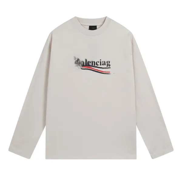 Balenciaga Spray Logo Long-Sleeve T-Shirt Beige - 1