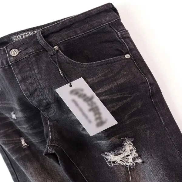 Cross Colours Distressed Black Jeans with Back Graphic Print - 4