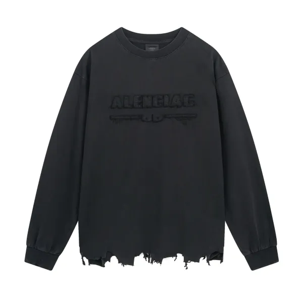 Balenciaga Distressed Logo Long-Sleeve Tee Black - 1