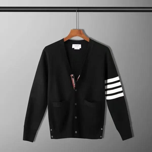 Thom Browne 4-Bar Stripe Black Cardigan - 1