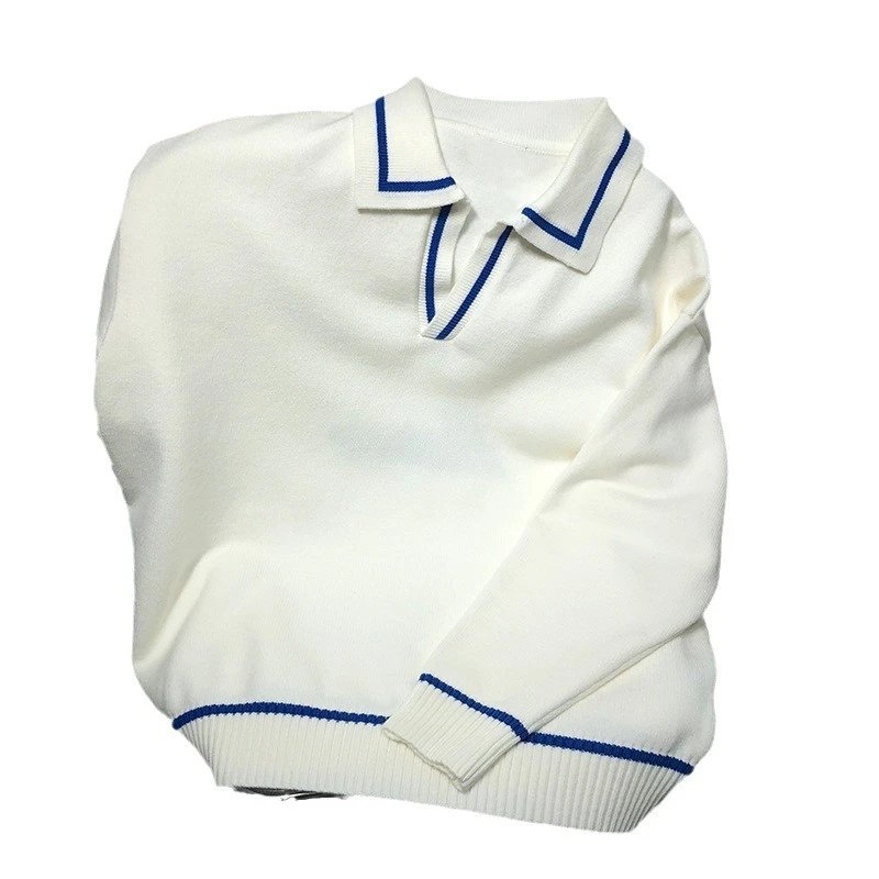 Heildone Oversized Cream Knit Sweater with Blue Trim
