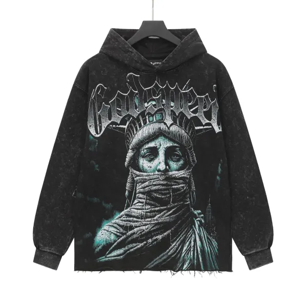 Godspeed Statue of Liberty Distressed Black Hoodie - 1
