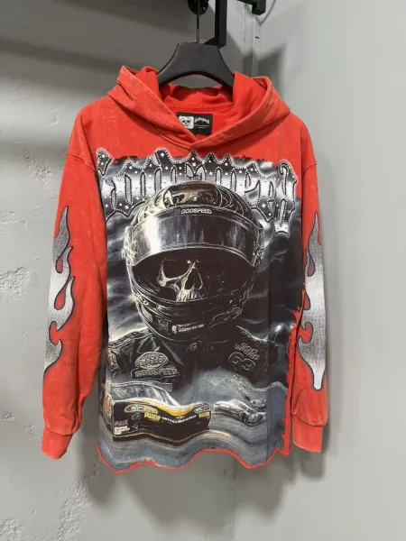 Godspeed Skull Helmet Flame Hoodie Red - 1