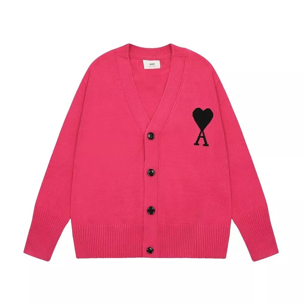 Ami Paris Heart Logo Knit Cardigan Sweater