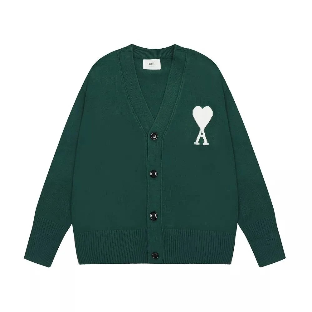 Ami Paris Heart Logo Knit Cardigan Sweater