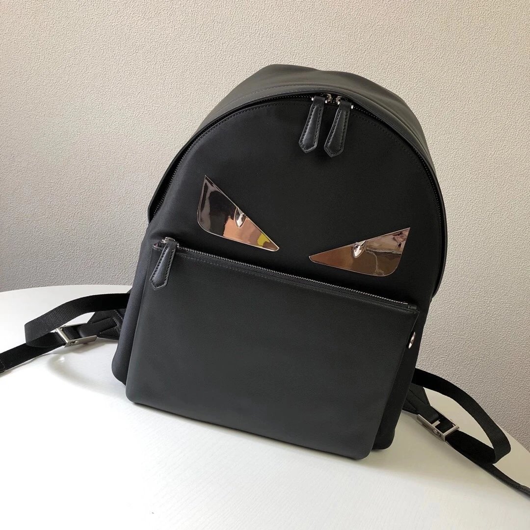 Top-Quality Men's Nylon and Black Leather拼接 Backpack Business Travel Casual Essential Spacious &amp; Practical with Embedded BAGBUGS Eye Graphic Design Leather Side Panels and Handles, Functional Front Zip Pocket, Adjustable Nylon Straps and Breathable Tech Mesh Back, Double Zipper Closure [Strong][Strong] Exclusive Real...