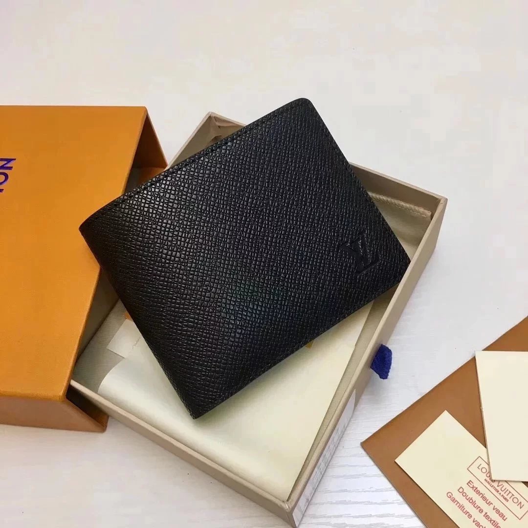 Celebrity-Style Black Men's Wallet M30952 New Genuine Leather MULTIPLE Bifold Card Holder Cowhide Short Purse Top-Grain Leather Men's Wallet