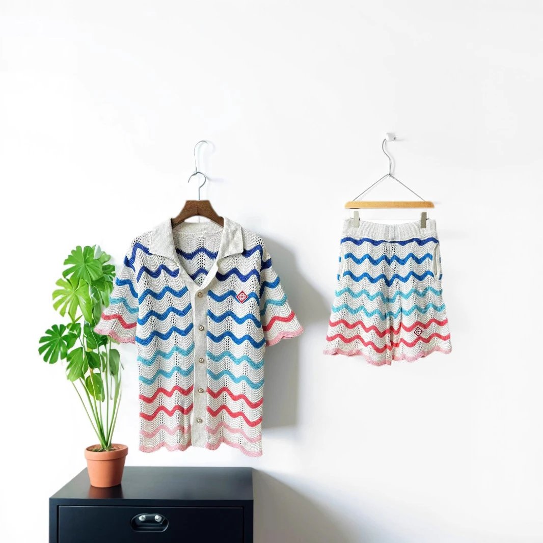 Patterned Short Sleeve Shirt and Shorts Set Multicolor Sporty休闲