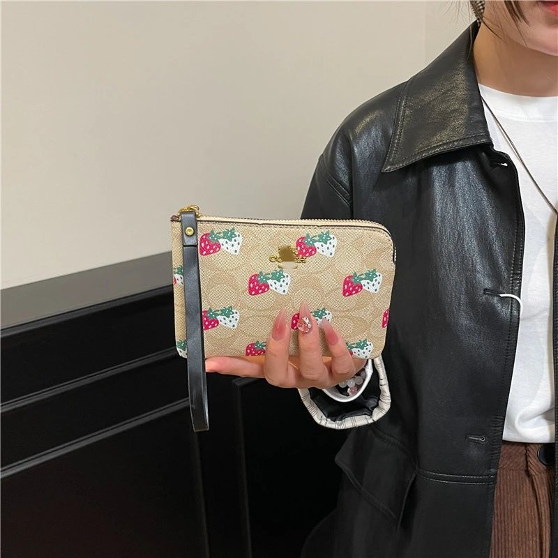 Coach Wristlet Collection Beige Brown Black White Printed Casual Clutch
